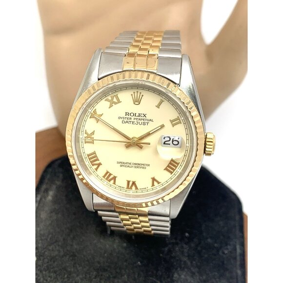 Rolex Datejust Watch 16233 Vintage Swiss Automatic Ivory Dial 2-Tone Gold Steel - Picture 1 of 15